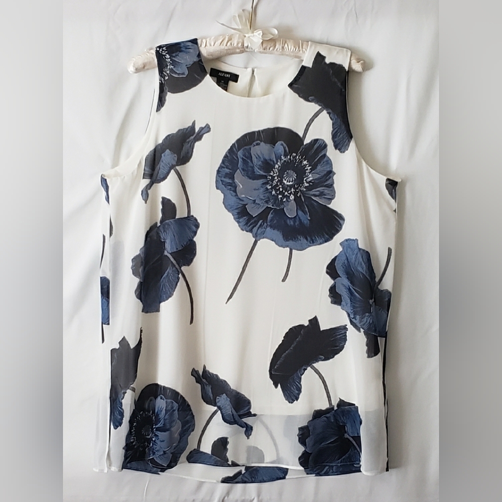 Alfani Blue Sleeveless High Neck Blouse